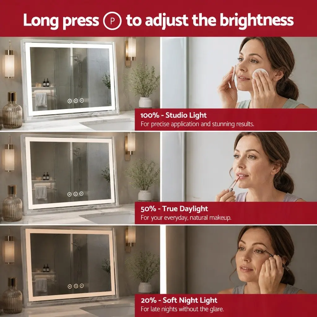Makeup Mirror Metal 80x65cm White Frame LED Light Touch Control