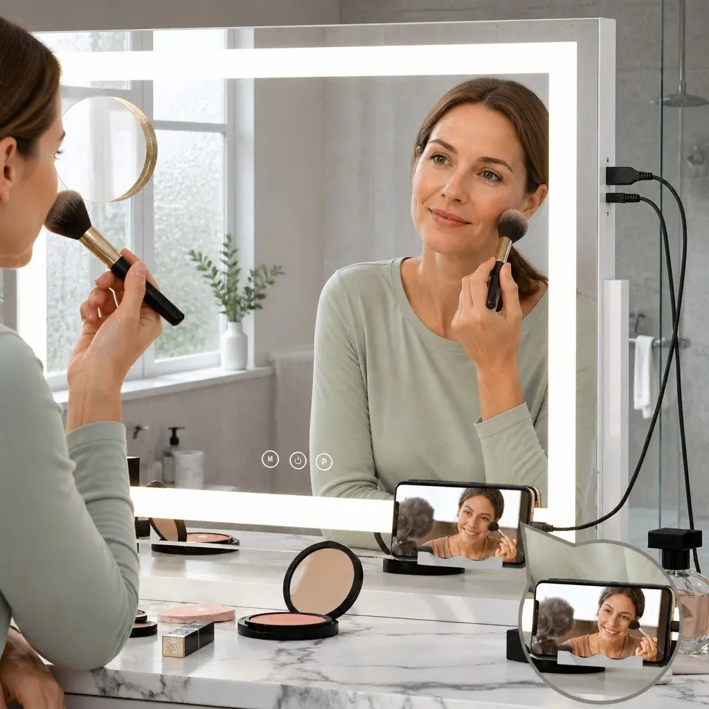 Makeup Mirror Metal 80x65cm White Frame LED Light Touch Control