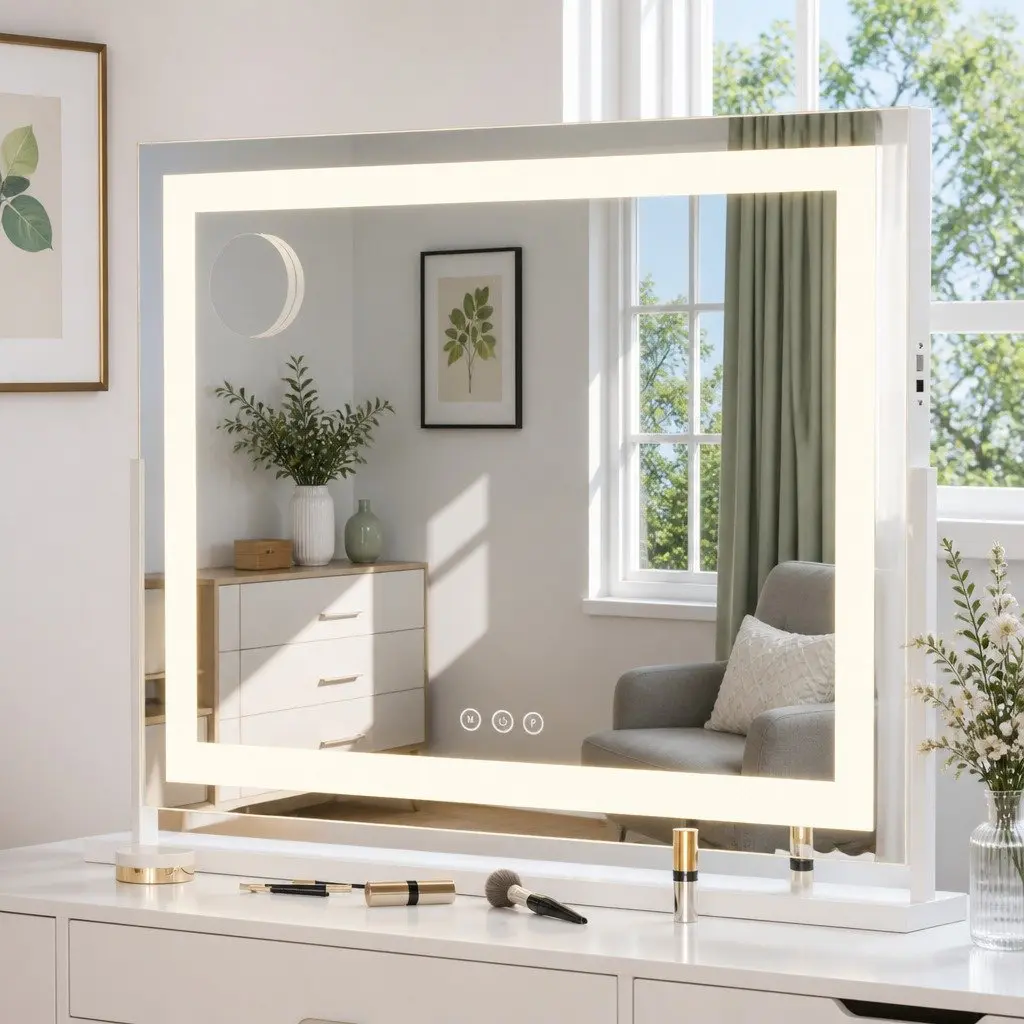 Makeup Mirror Metal 80x65cm White Frame LED Light Touch Control