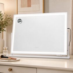 Vanity Makeup Mirror 100x70cm 360 Degree Rotatable LED Lighted Tabletop Wall