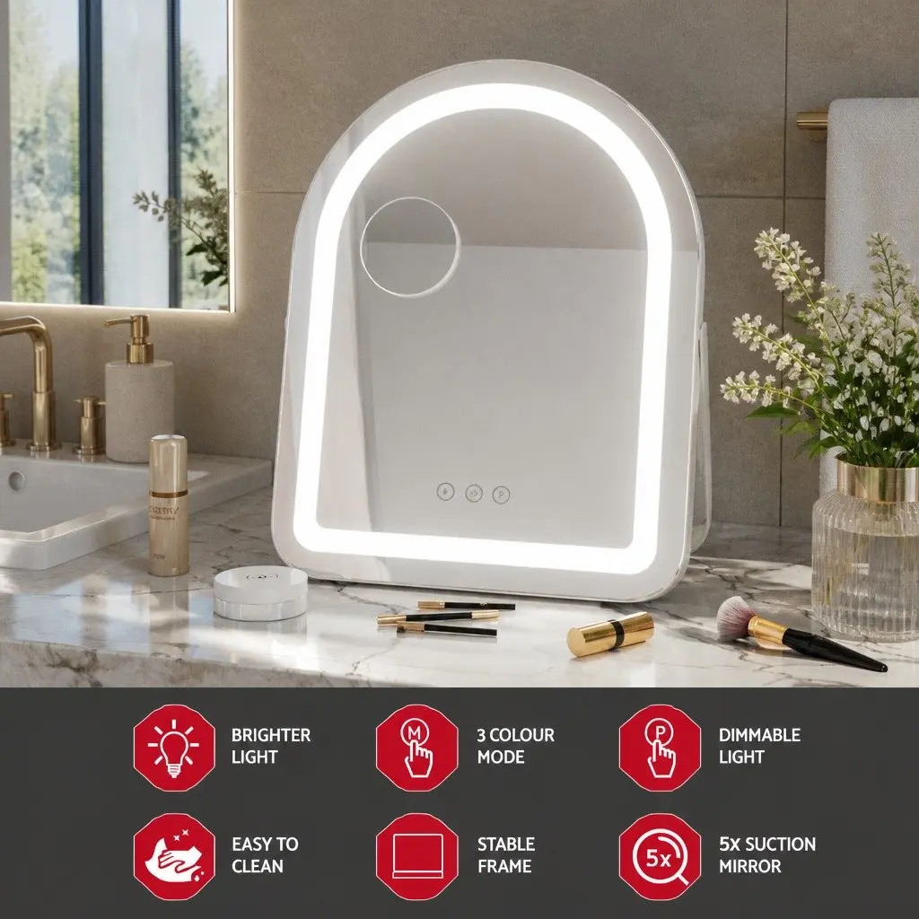 Makeup Mirror LED 35x45cm White Magnification Rotation