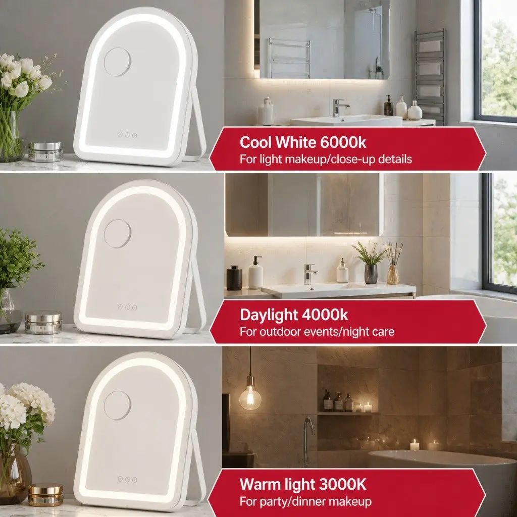 Makeup Mirror LED 35x45cm White Magnification Rotation