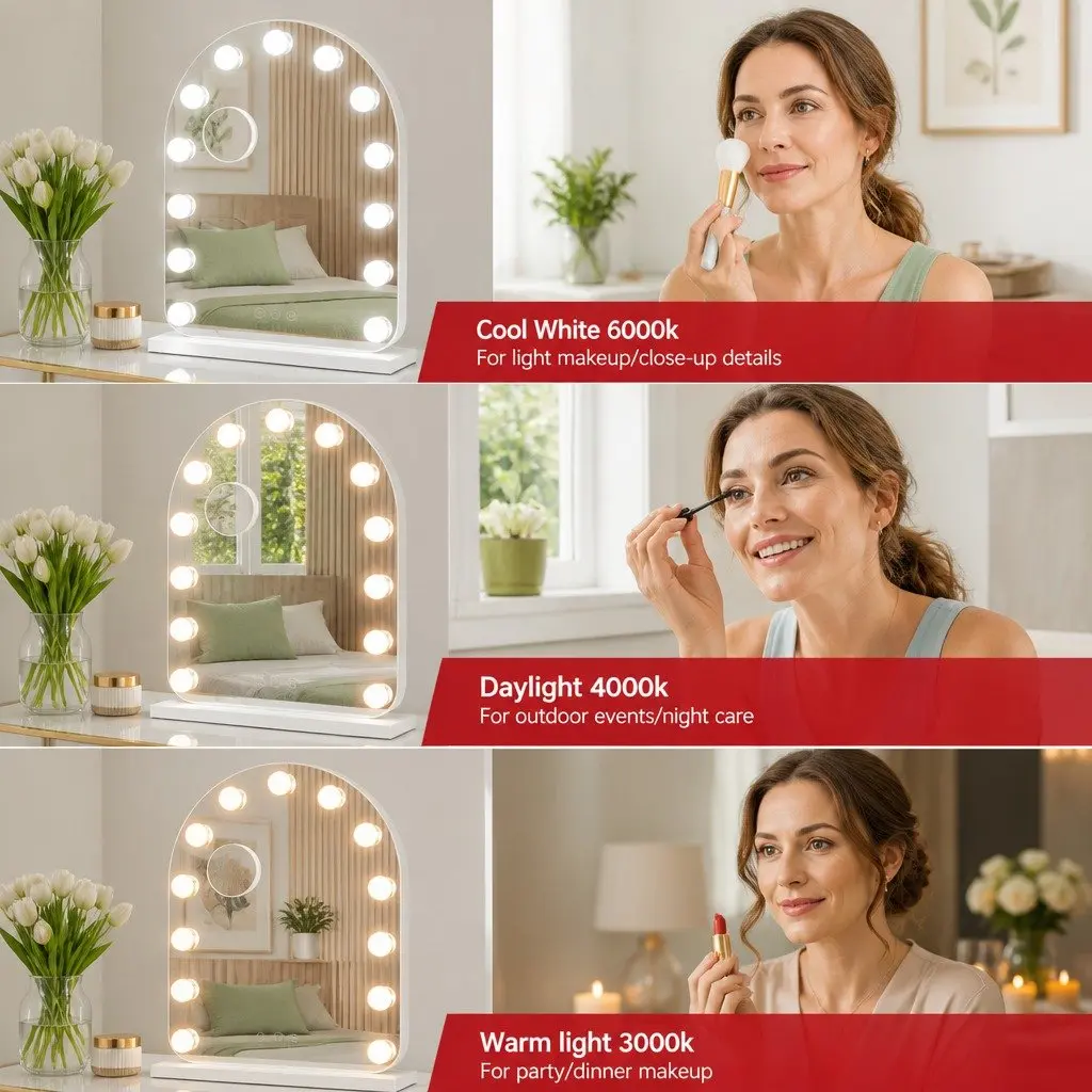 Makeup Mirror Toughened Glass 40x50cm LED White with 5x Magnification and Touch Control