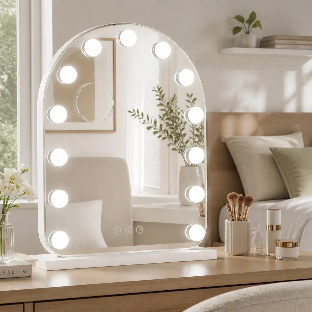 Makeup Mirror Toughened Glass 40x50cm LED White with 5x Magnification and Touch Control
