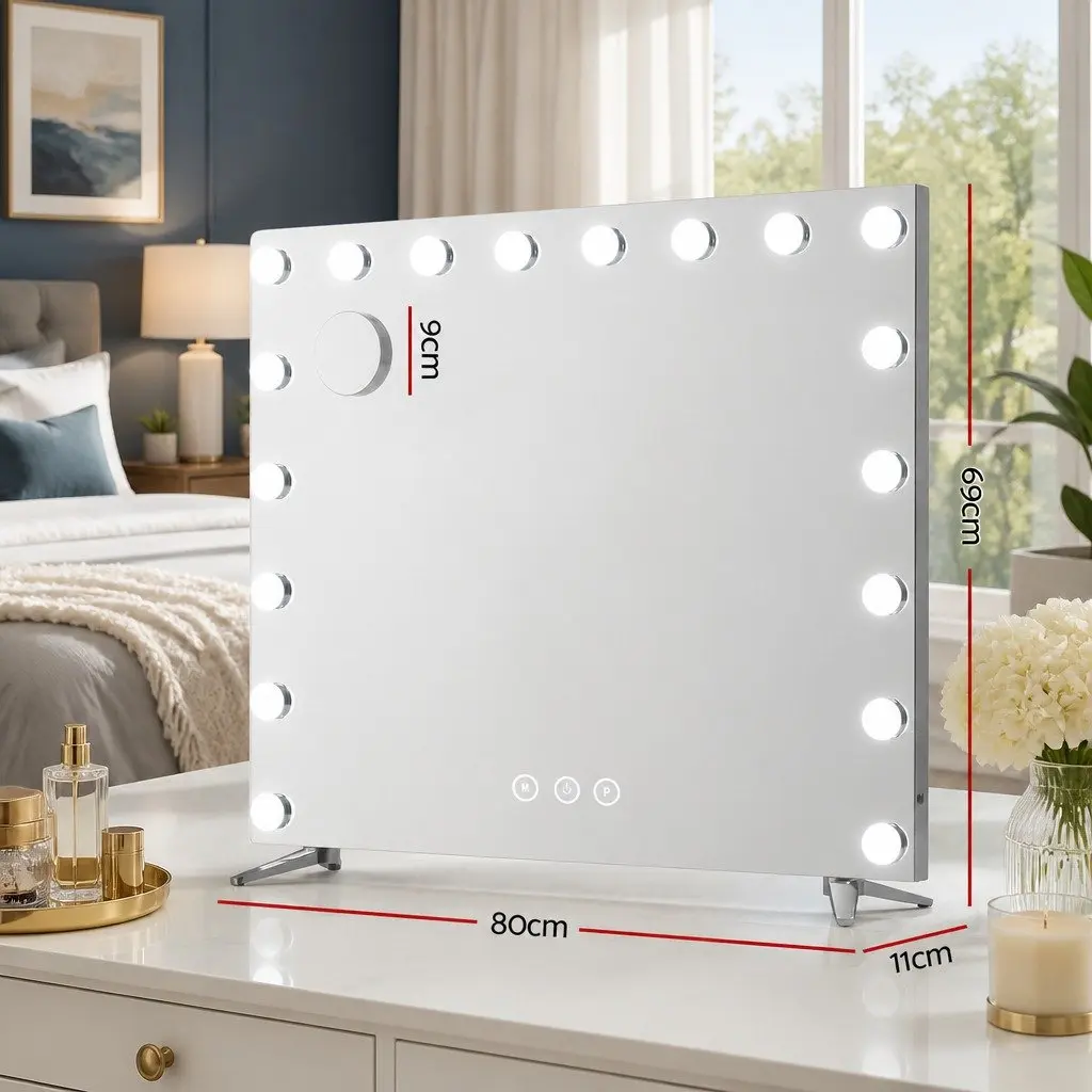 Makeup Mirror Metal 80x65cm White LED Light Touch Control 18 Bulbs