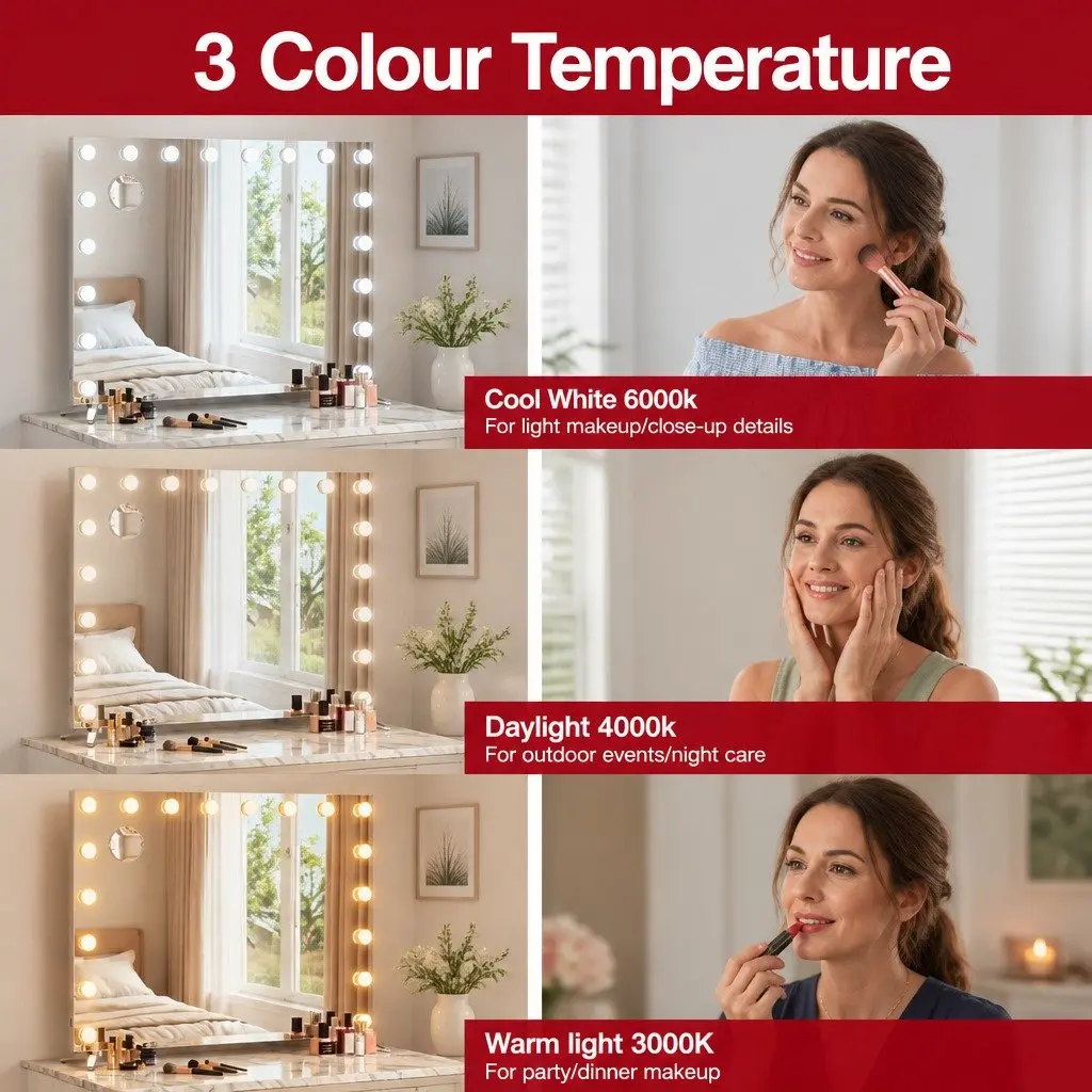 Makeup Mirror Metal 80x65cm White LED Light Touch Control 18 Bulbs