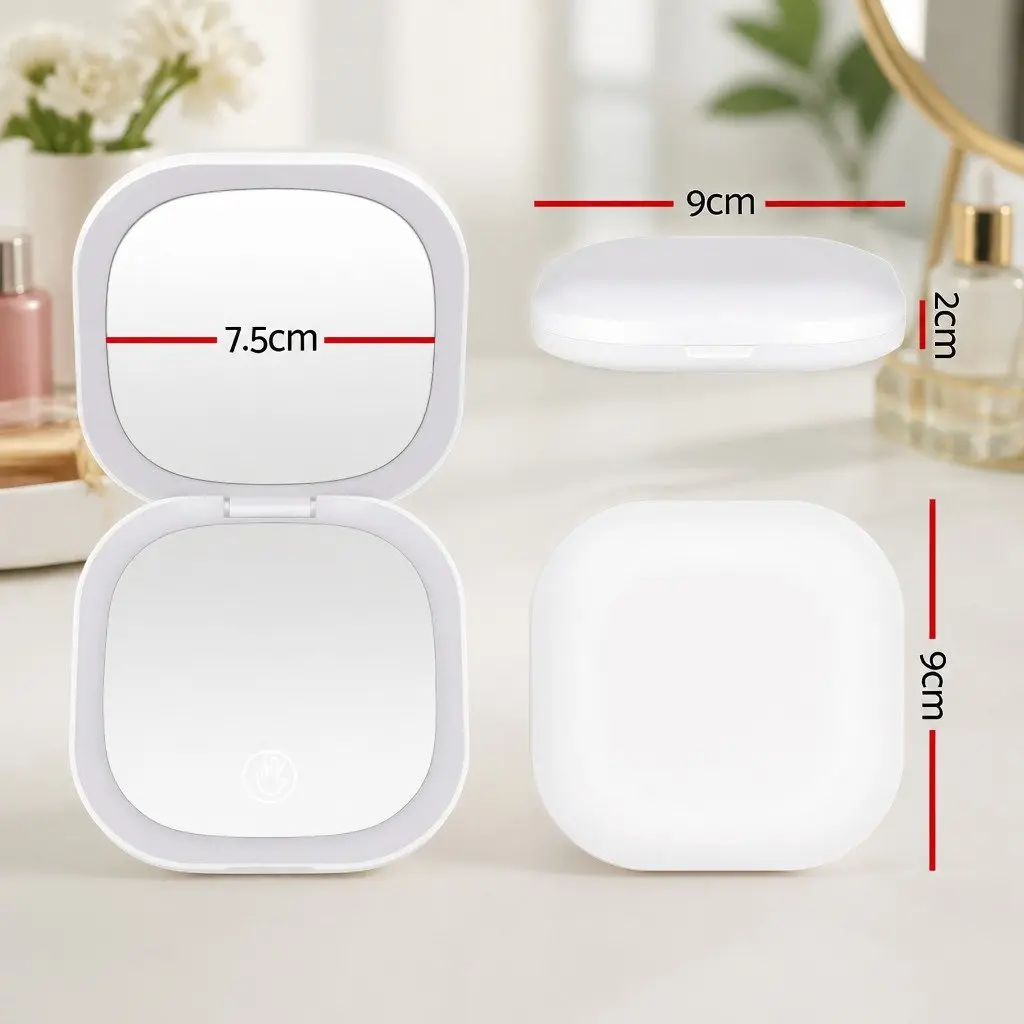 LED Compact Makeup Mirror with Dual-Sided Magnification