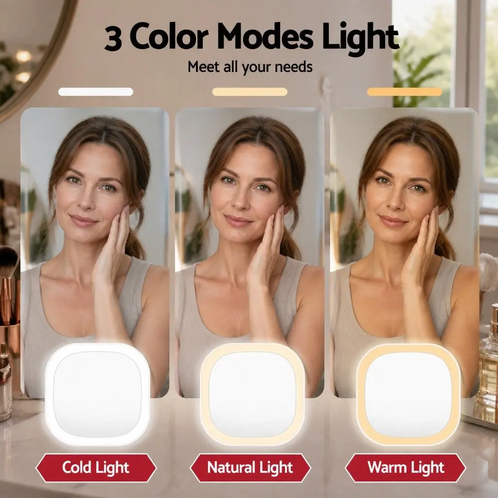 LED Compact Makeup Mirror with Dual-Sided Magnification