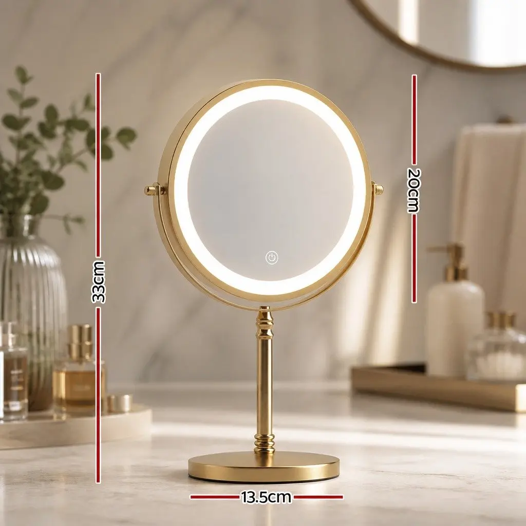 Makeup Mirror Double Sided LED 10X Magnification Gold 20cm W x 13.5cm D x 33cm H