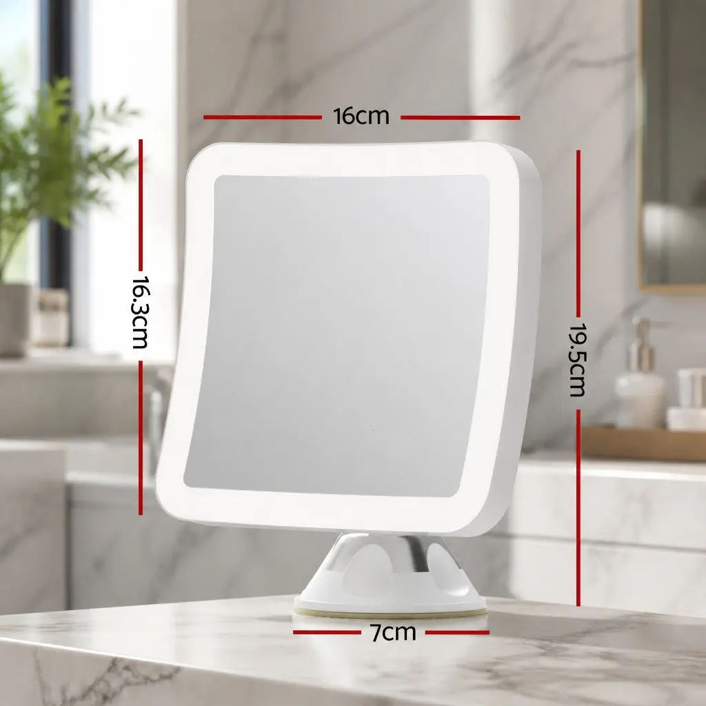 Makeup Mirror PP Plastic Glass 13cm x 13cm White 10X Magnification LED Light Touch Control 360 Rotation Suction Cup