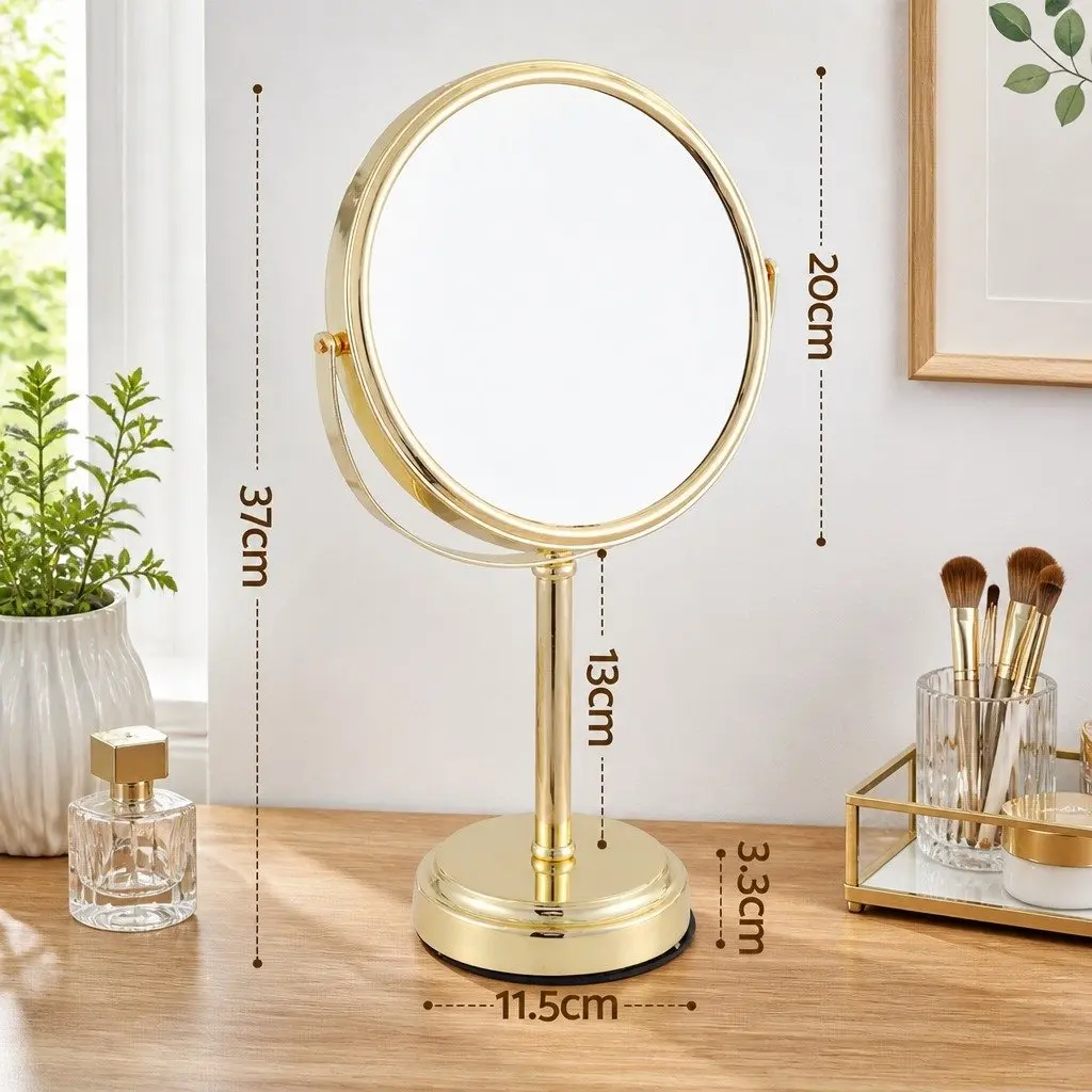 Makeup Mirror Metal Glass 20x20cm Gold 1X 5X Magnification 360 Rotation Tabletop