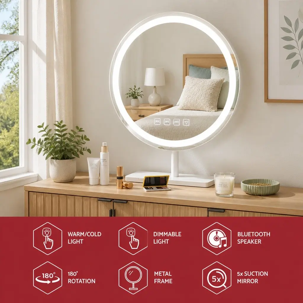LED Makeup Mirror 49x28cm Tabletop Vanity with Bluetooth