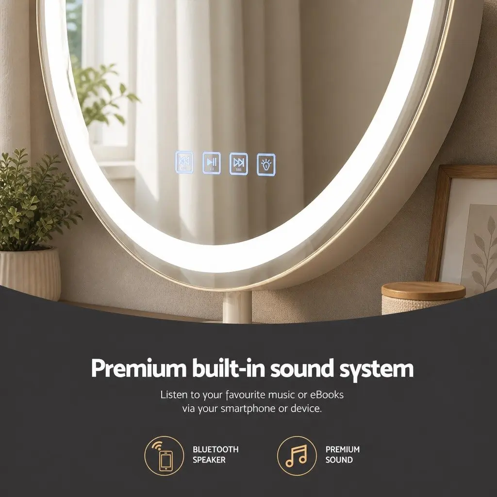 LED Makeup Mirror 49x28cm Tabletop Vanity with Bluetooth