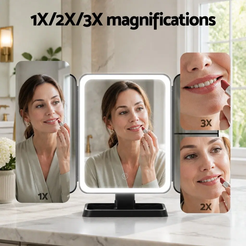 Tri-fold LED Makeup Mirror with Magnification