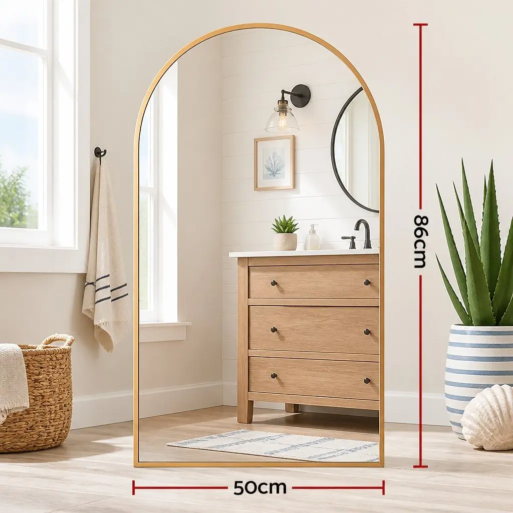 Arched Wall Mirror Aluminium 86x50cm Gold