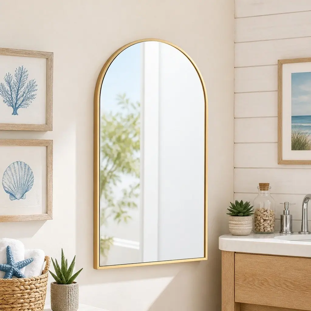 Arched Wall Mirror Aluminium 86x50cm Gold