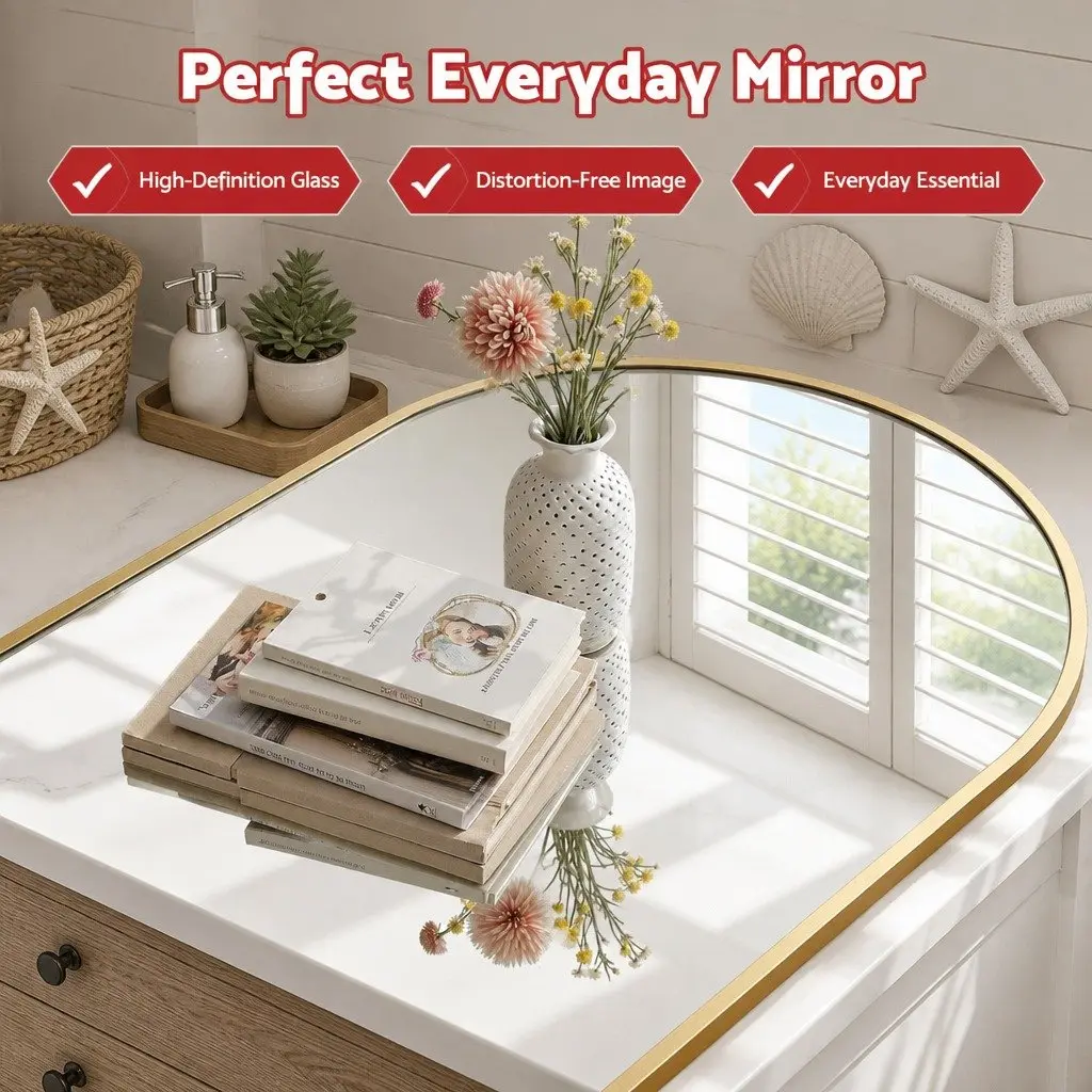 Arched Wall Mirror Aluminium 86x50cm Gold