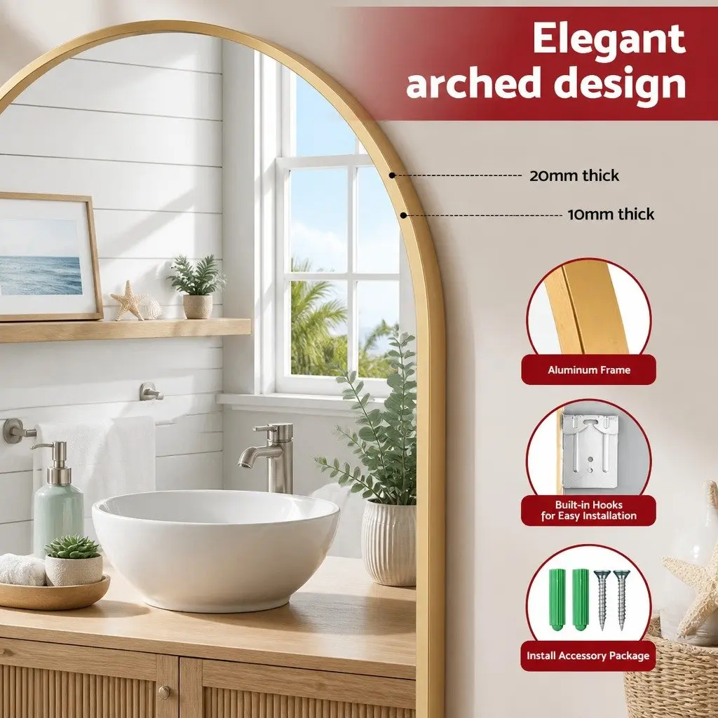Arched Wall Mirror Aluminium 86x50cm Gold