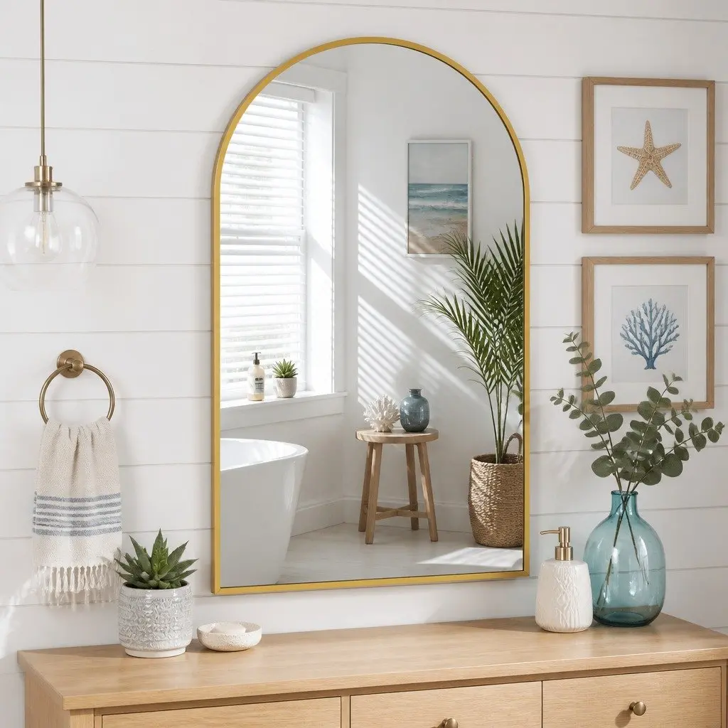 Arched Wall Mirror Aluminium 86x50cm Gold