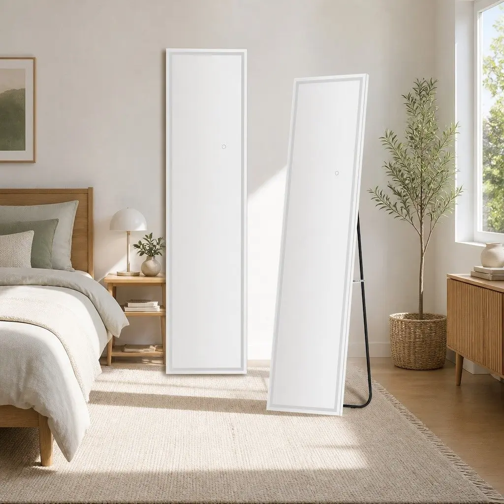 LED Floor Mirror with Adjustable Brightness and Colour Temperature