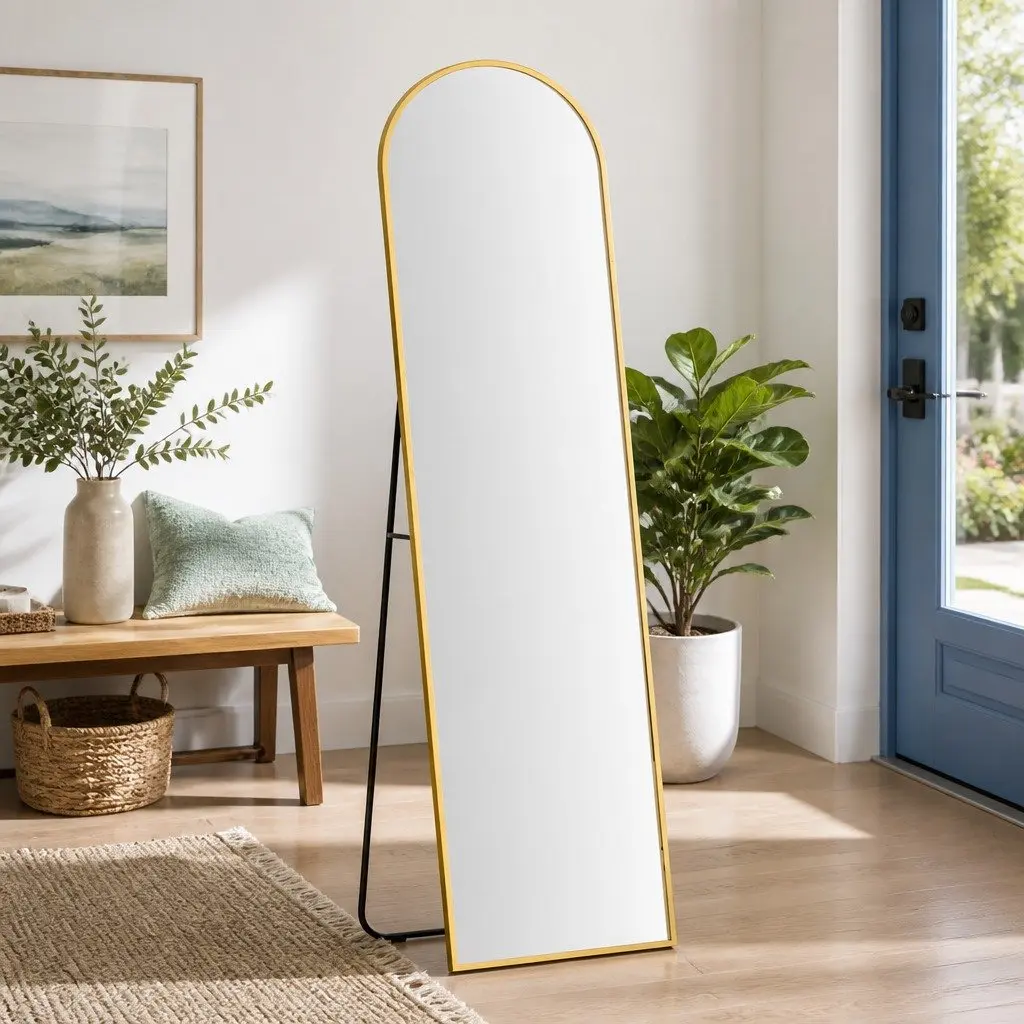Full Length Mirror with Arched Gold Frame 160cm