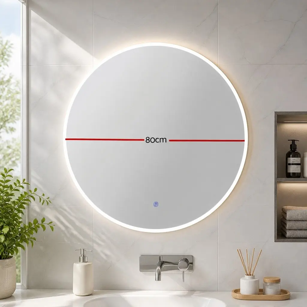LED Makeup Mirror Round 80cm Anti-Fog Waterproof Transparent Wall Mounted
