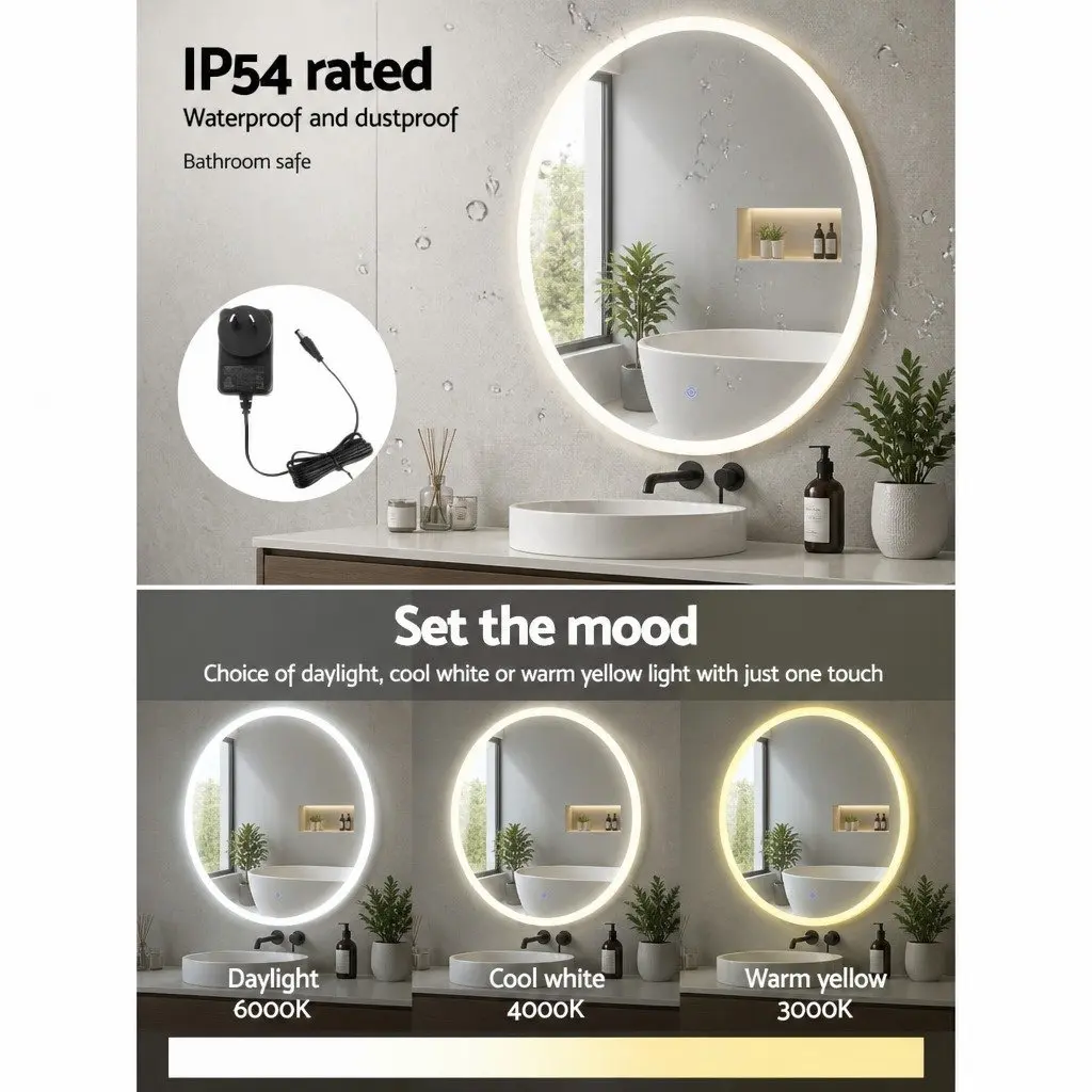 LED Makeup Mirror Round 80cm Anti-Fog Waterproof Transparent Wall Mounted