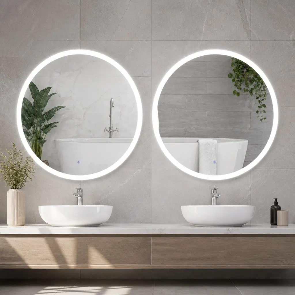 LED Makeup Mirror Round 80cm Anti-Fog Waterproof Transparent Wall Mounted