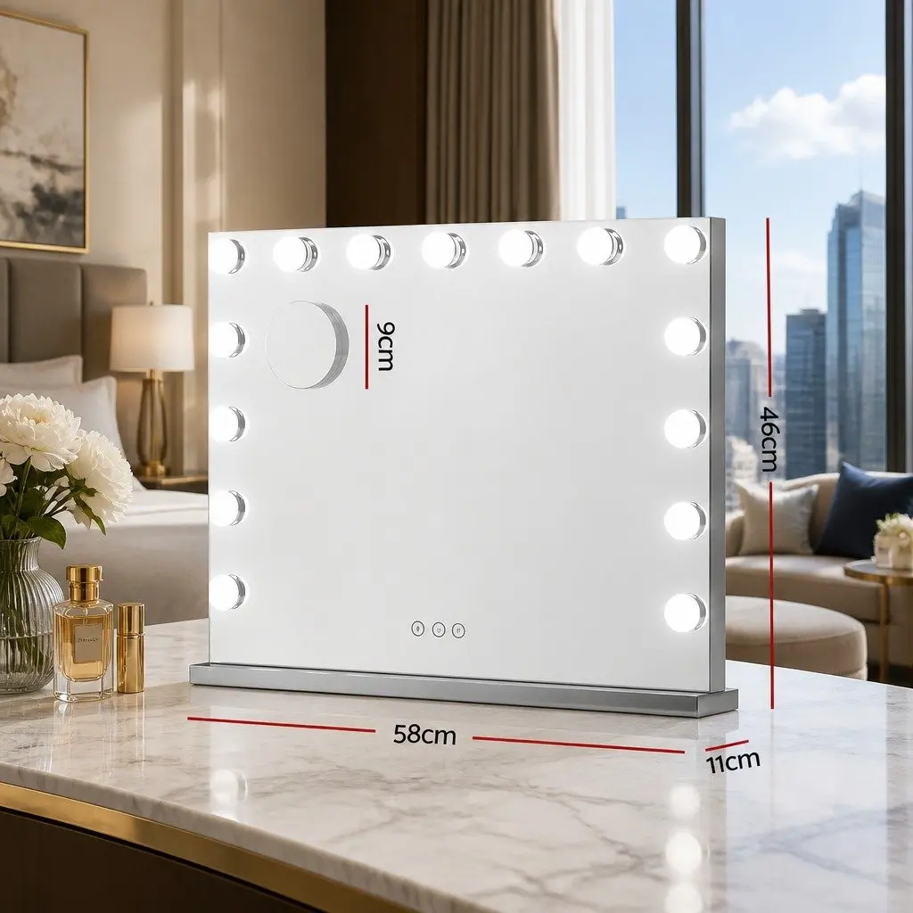 Makeup Mirror Aluminium 58x46cm White with 15 LED Lights