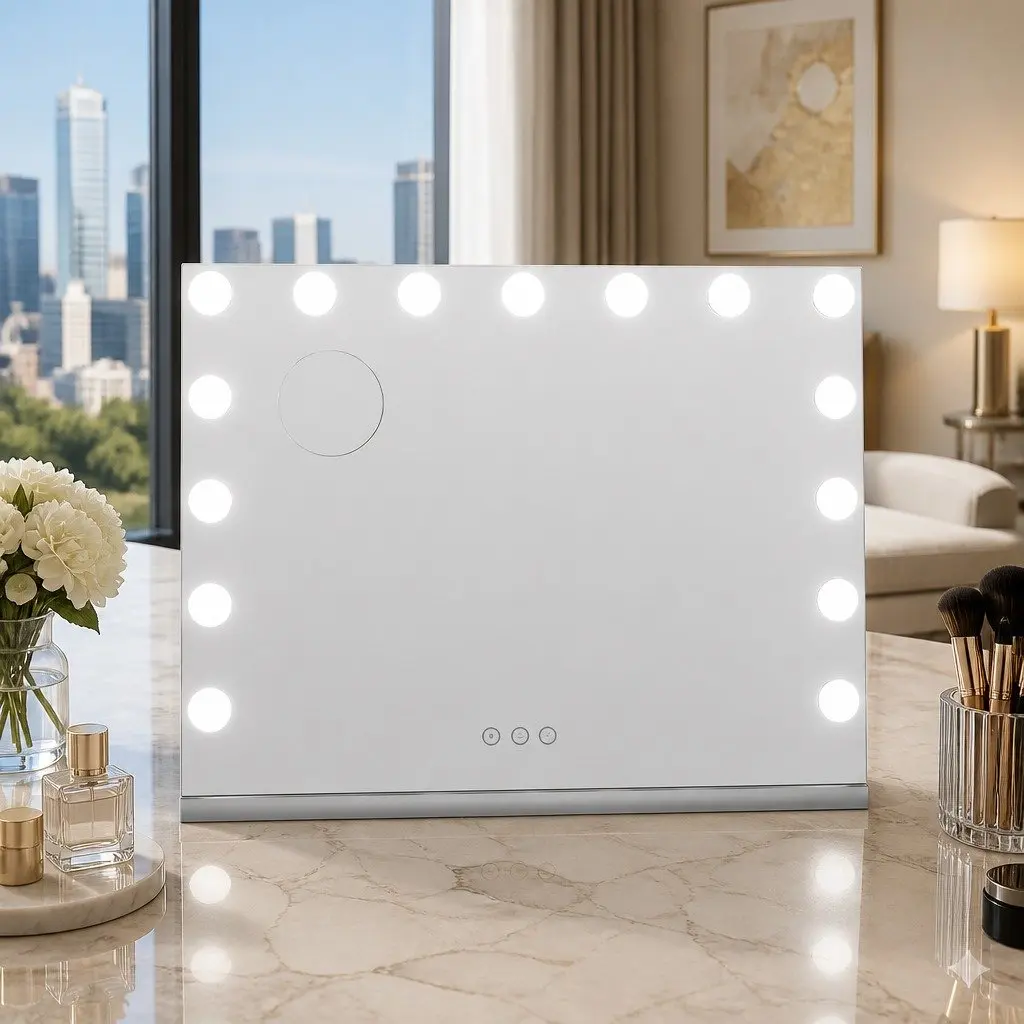 Makeup Mirror Aluminium 58x46cm White with 15 LED Lights
