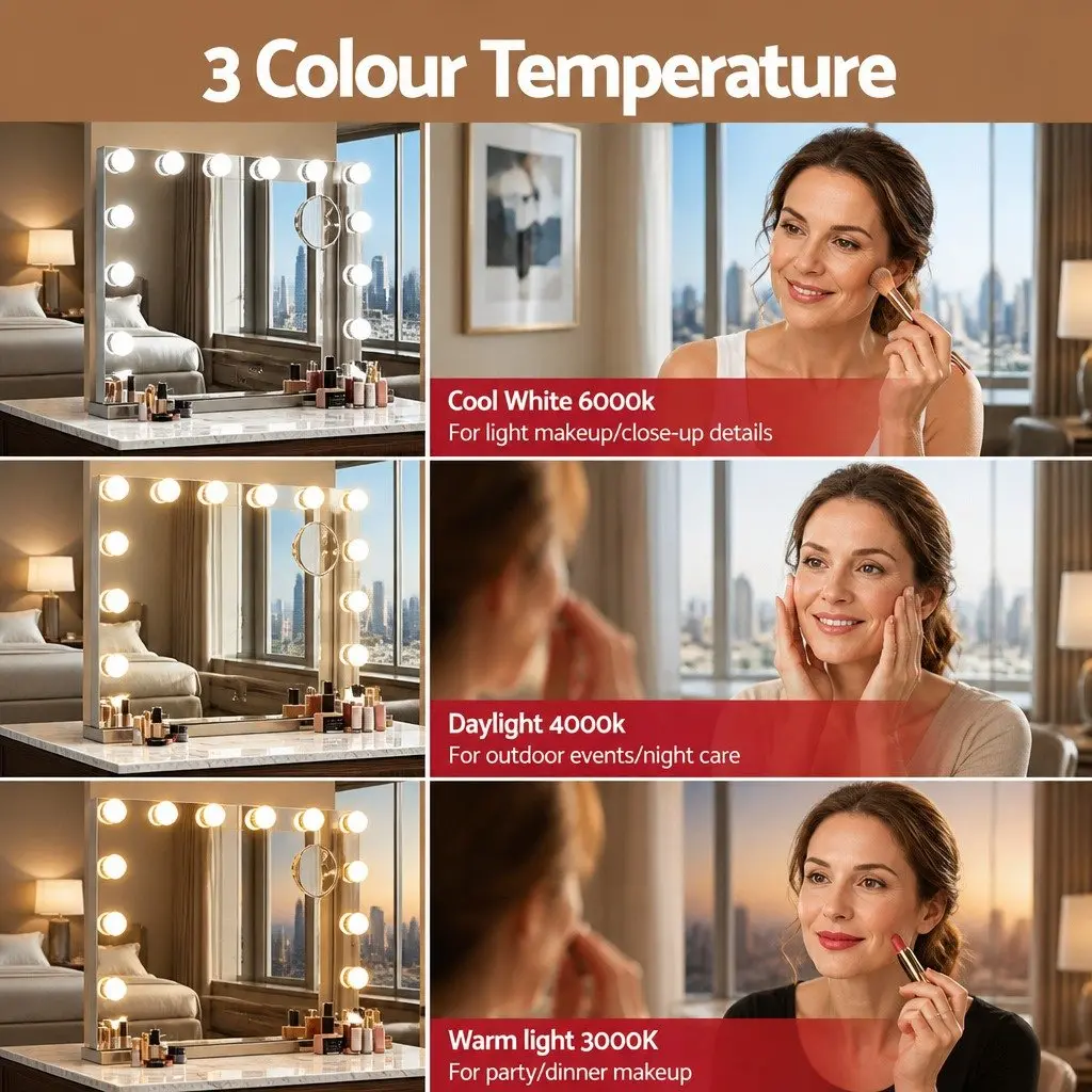 Makeup Mirror Aluminium 58x46cm White with 15 LED Lights