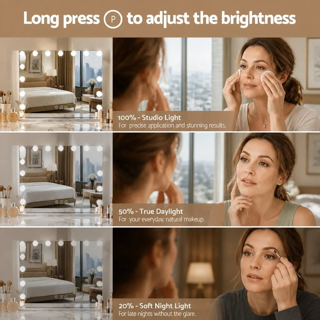 Makeup Mirror Aluminium 58x46cm White with 15 LED Lights
