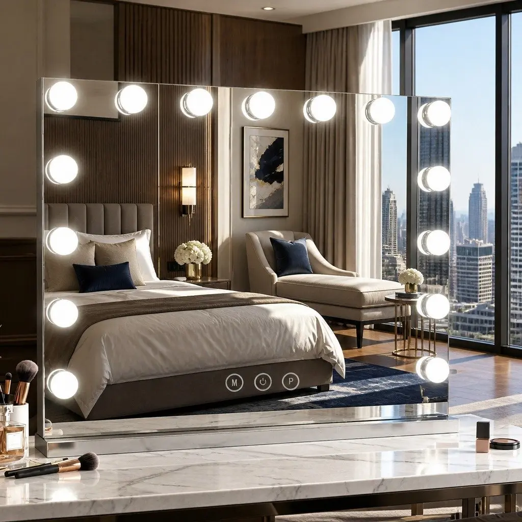 Makeup Mirror Aluminium 58x46cm White with 15 LED Lights