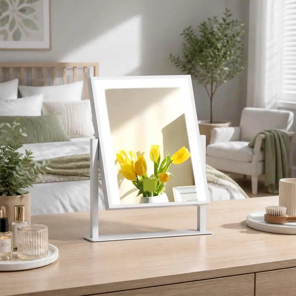 LED Makeup Mirror 25x30cm with 360-Degree Rotation