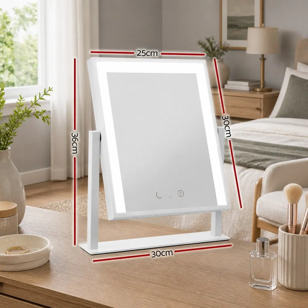 Makeup Mirror LED Light Touch Control 25x30cm White Frameless Standing Rotation
