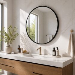 Round Wall Mirror 80cm Diameter Black Framed Bathroom Makeup Home Decor