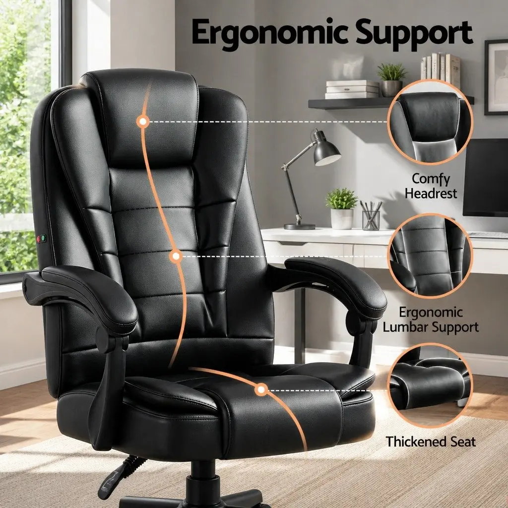 Massage Office Chair Executive Computer Gaming Chairs Black PU Leather