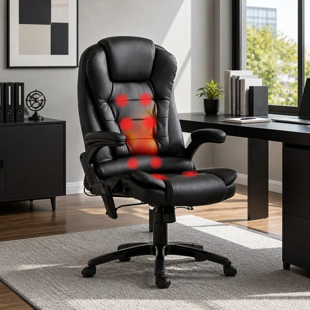 High Back PU Black 8 Point Massage Office Chair