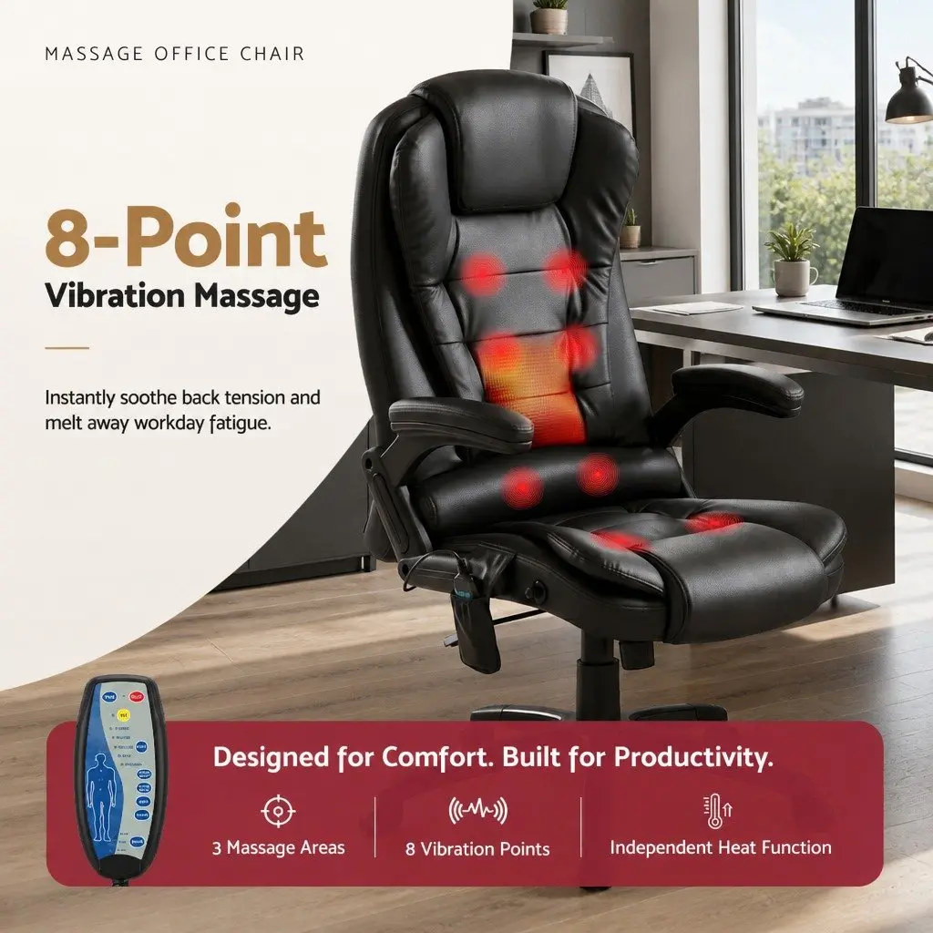 High Back PU Black 8 Point Massage Office Chair