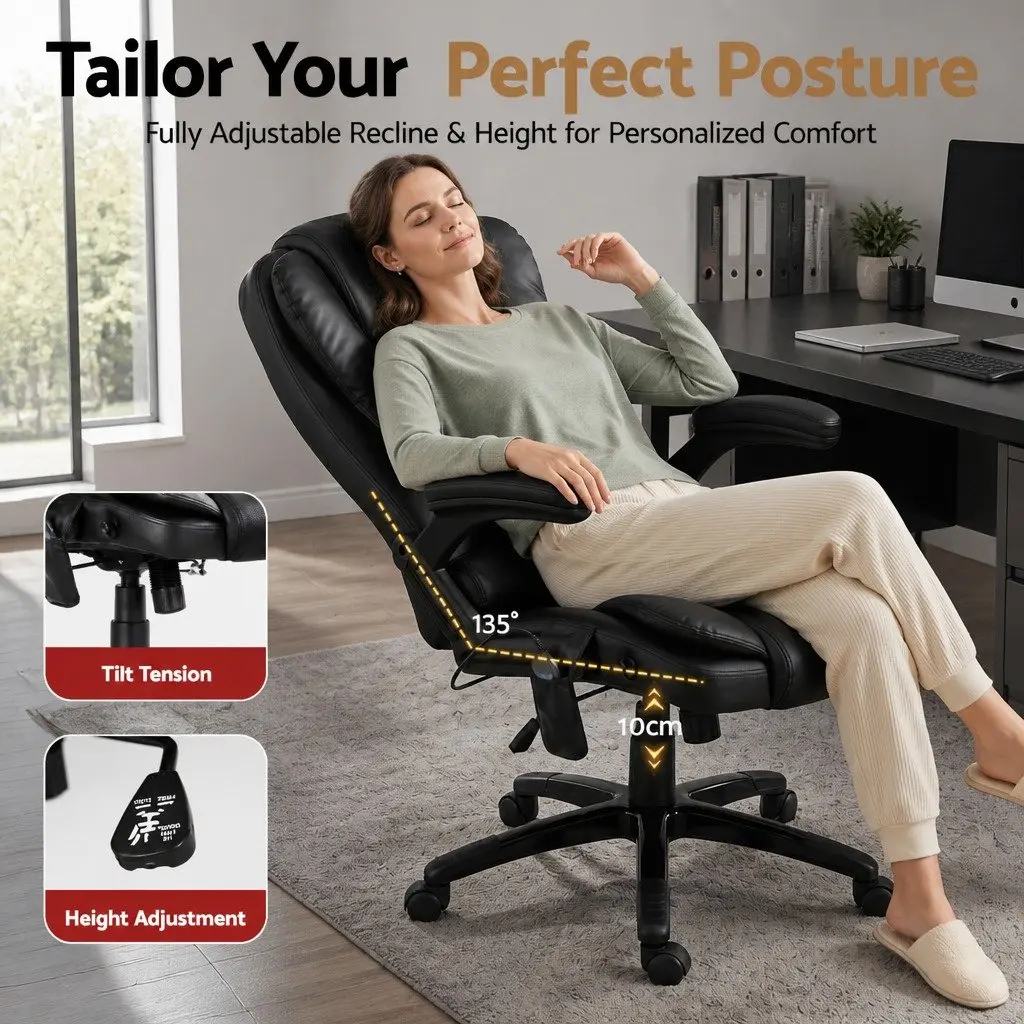 High Back PU Black 8 Point Massage Office Chair