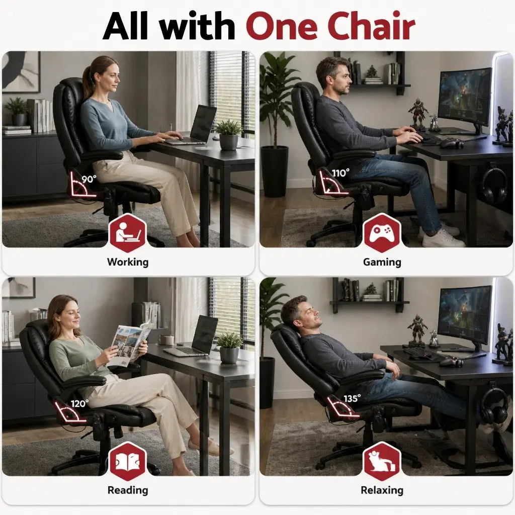 High Back PU Black 8 Point Massage Office Chair