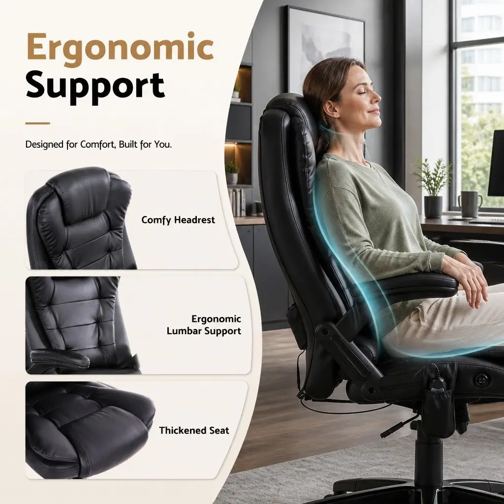 High Back PU Black 8 Point Massage Office Chair
