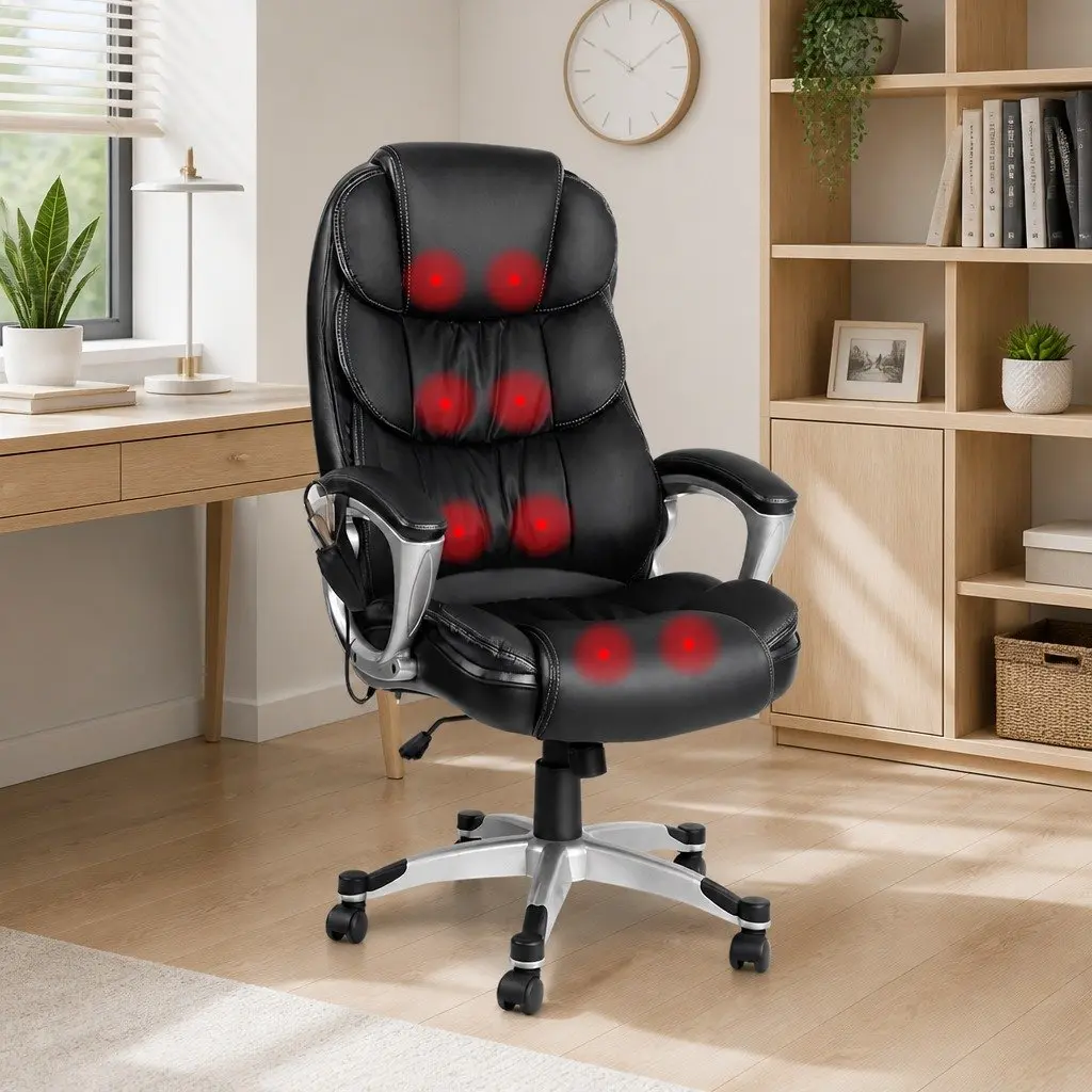 Massage Chair PU Leather High Back Black