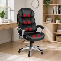 High-Back Black PU Leather Office Chair with 8-Point Massage