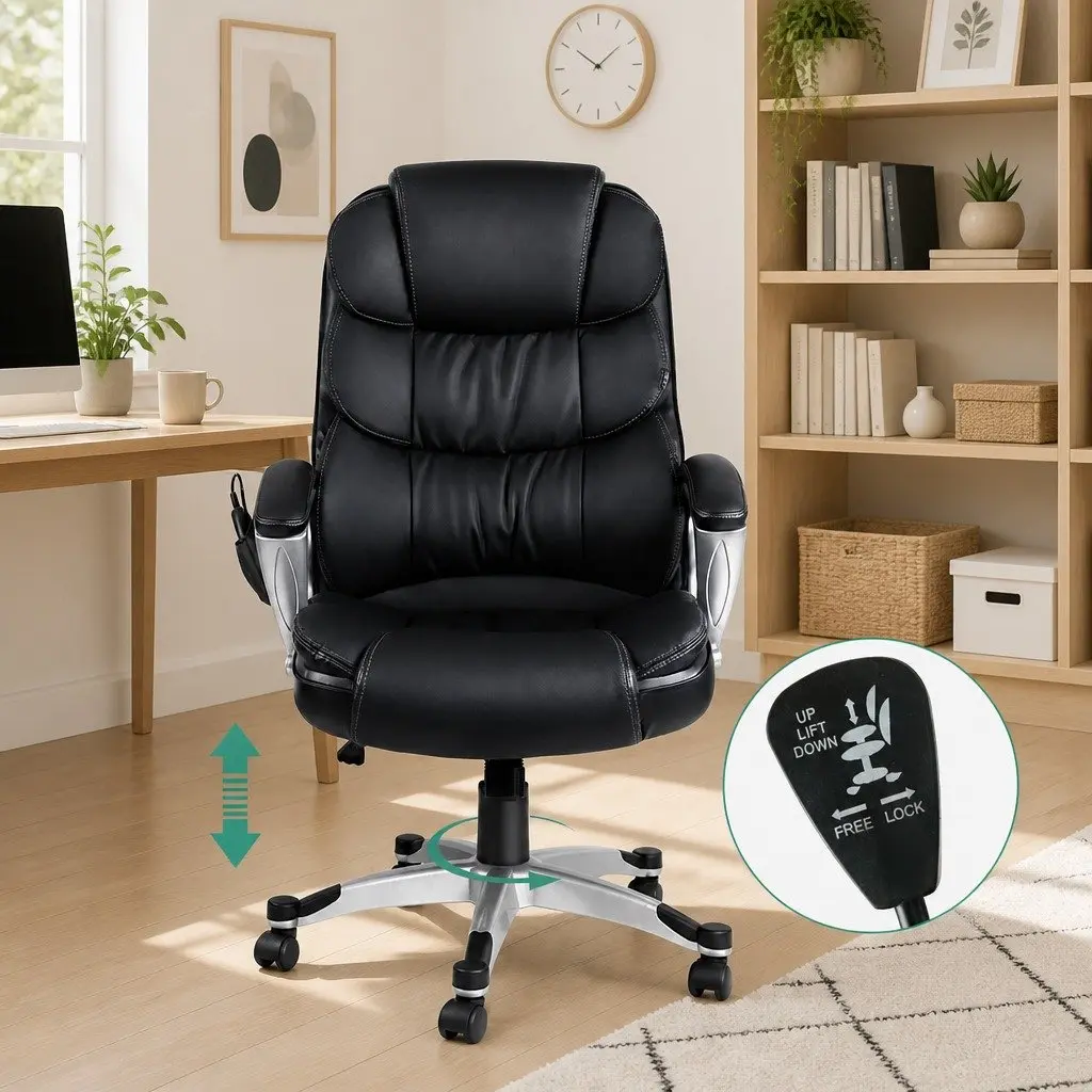 Massage Chair PU Leather High Back Black