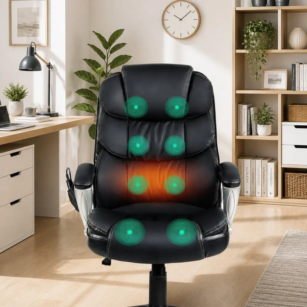 Massage Chair PU Leather High Back Black
