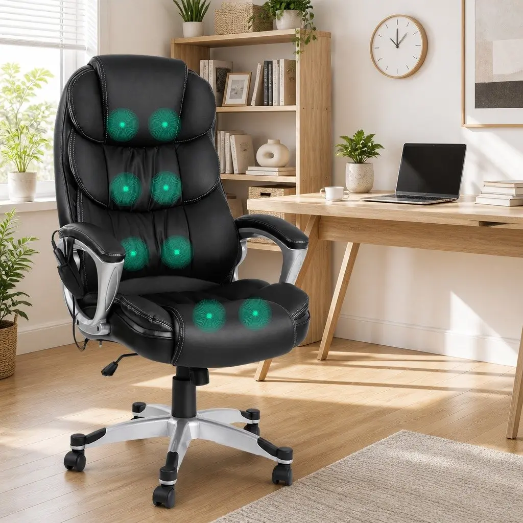 Massage Chair PU Leather High Back Black