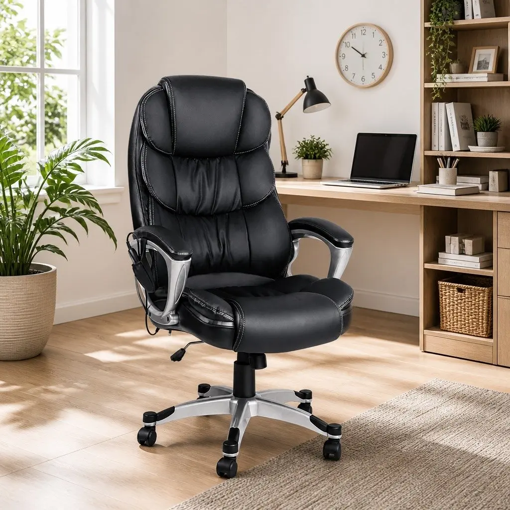Massage Chair PU Leather High Back Black