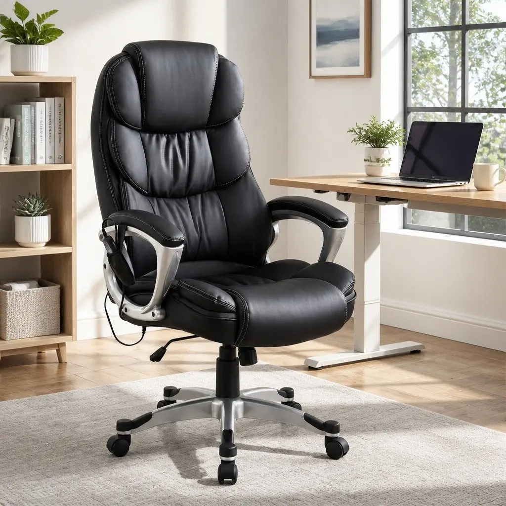 Massage Chair PU Leather High Back Black