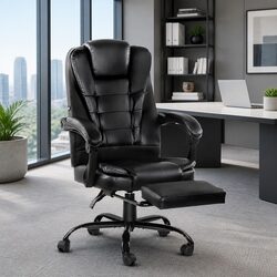 High-Quality Black PU Leather Recliner Massage Office Chair